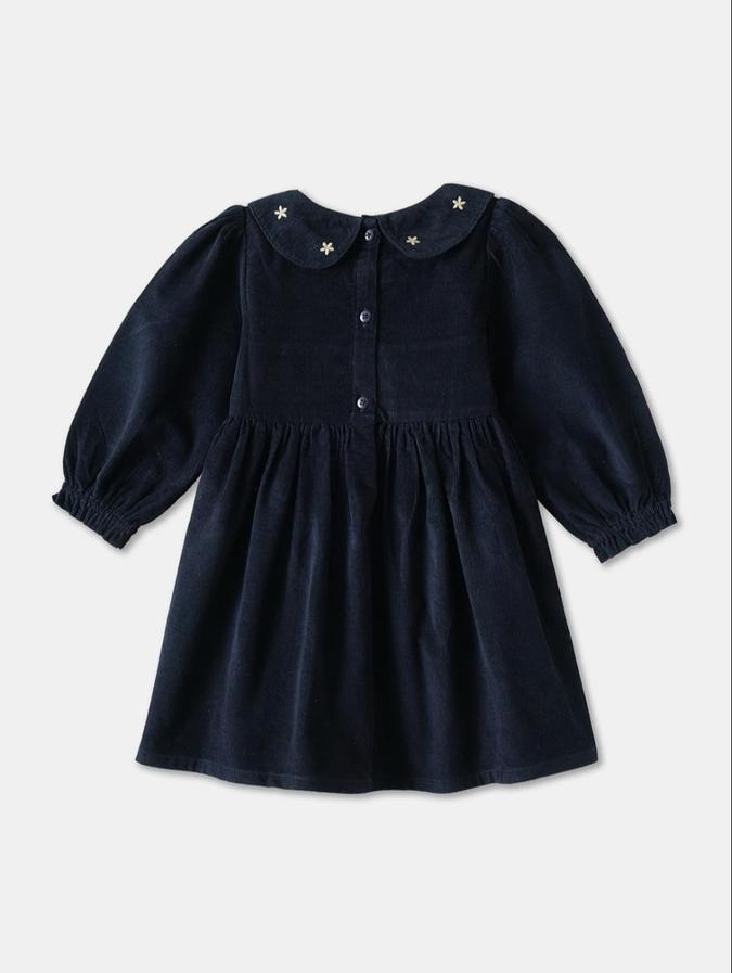 R&B Navy Blue Striped  Girls Long Sleeves Dress