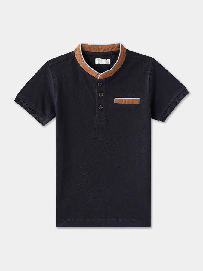 Boys Regular Fit Short Sleeve Mandarin Collar T-Shirt
