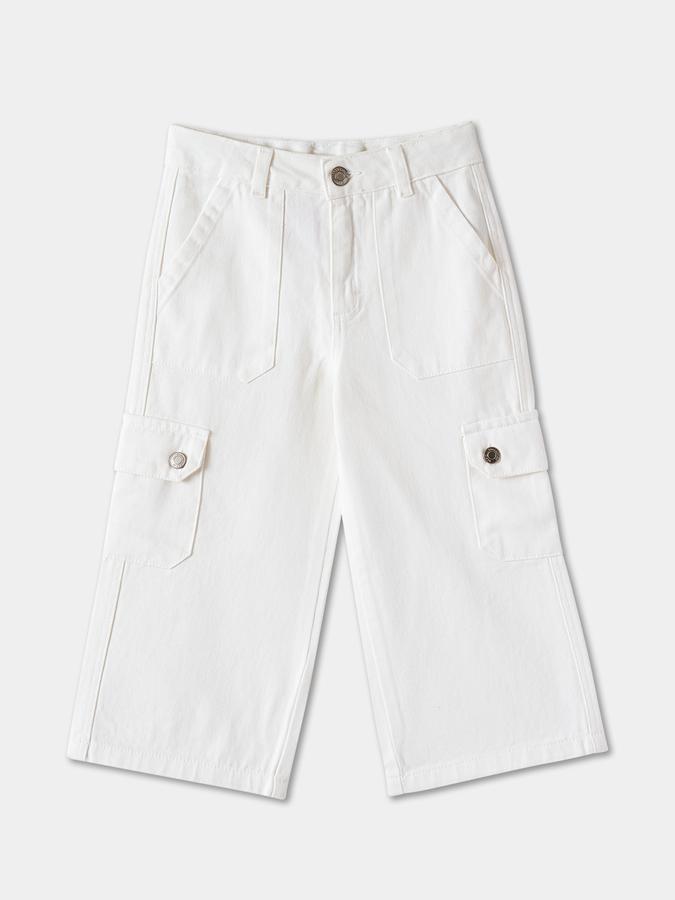 Solid Cargo Pants with Button Closure