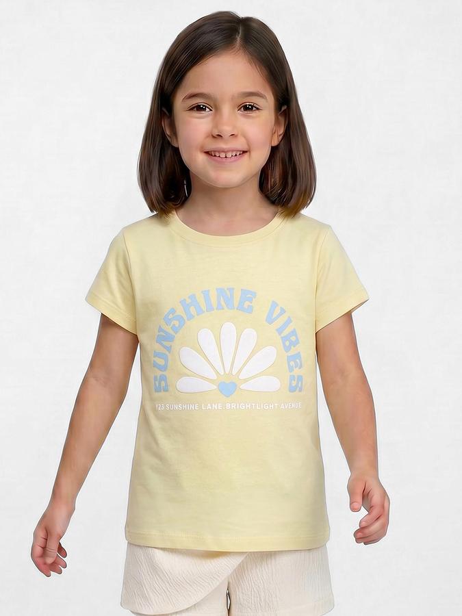 R&B Yellow Girls Printed Short Sleeves Tshirt