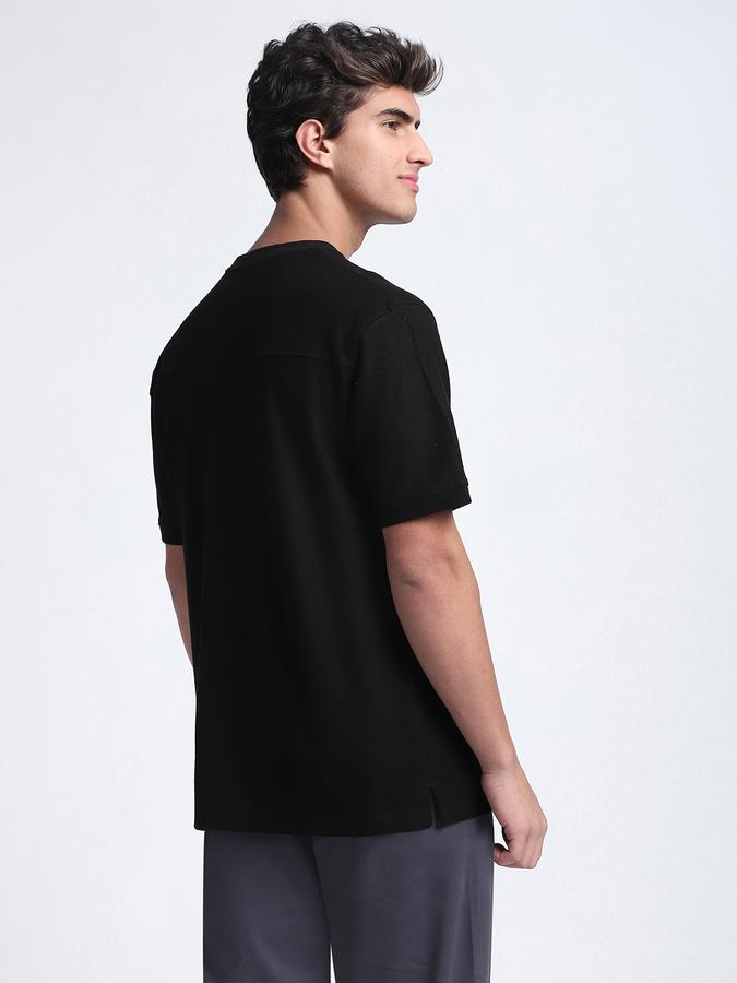 Men Cotton Relaxed Fit Crew Neck Textured T-shirt
