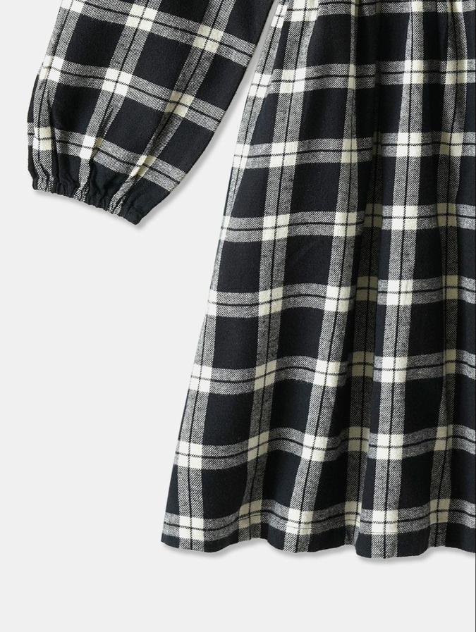 R&B Black Checked  Girls Long Sleeves Dress