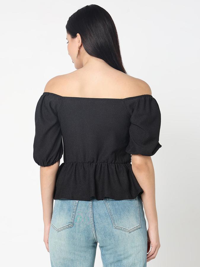 Women Polyster Peplum Off Shoulder Ruched Top
