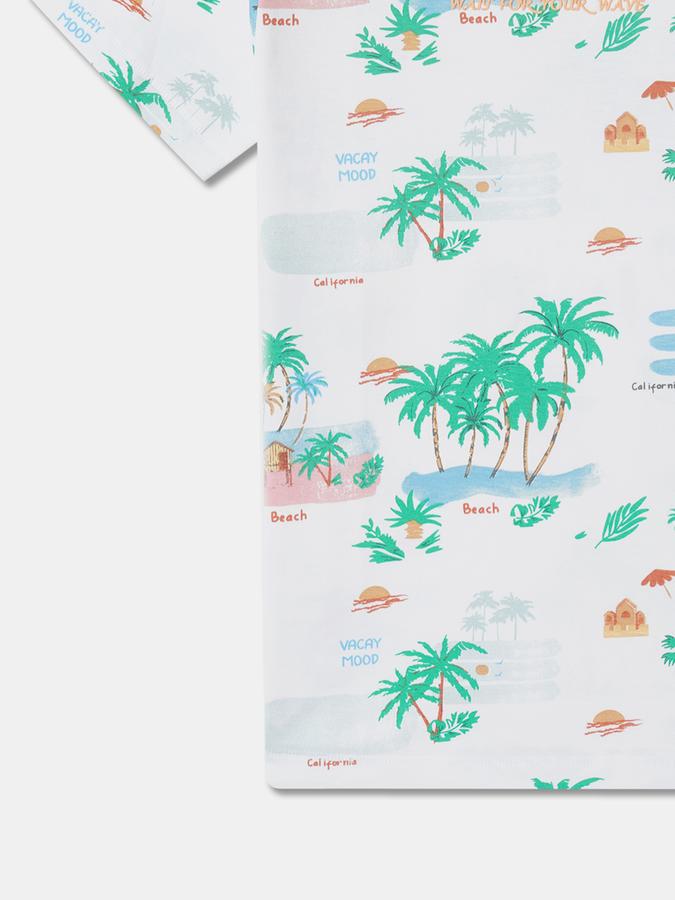Boys Tropical Print Round-Neck Relaxed Fit T-Shirt image number 3