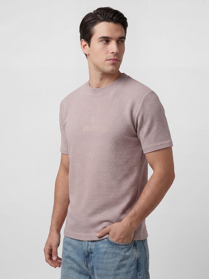R&B Pink Self Design Men Round Neck Regular Fit Short Sleeves T-Shirt 