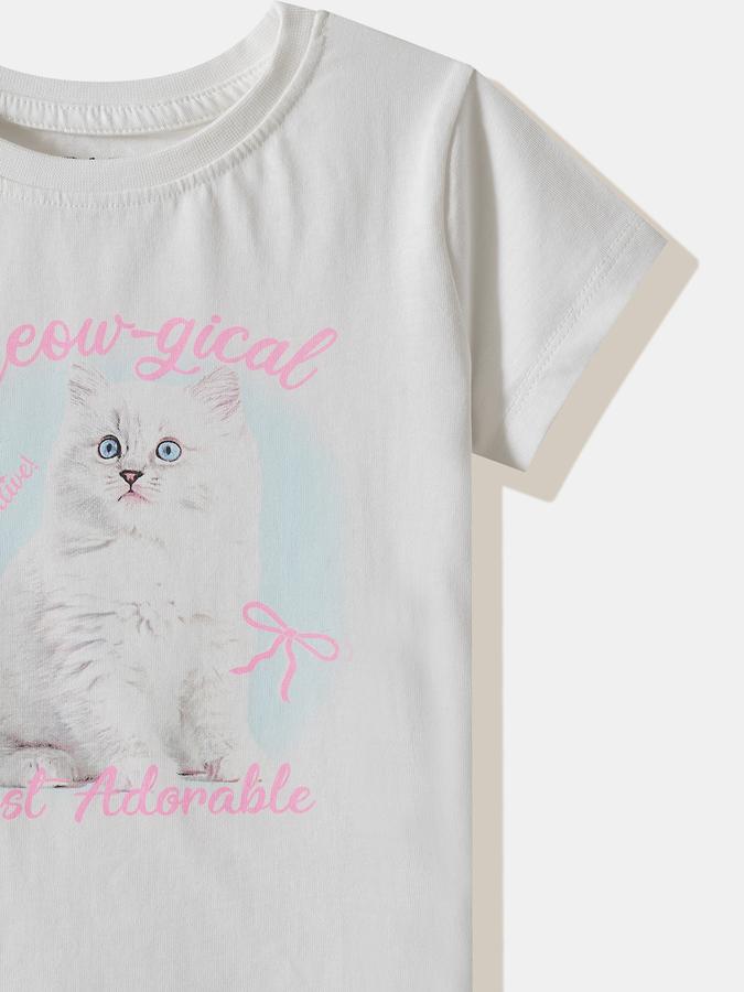 Girls Cotton Regular Fit Crew Neck Graphic T-shirt