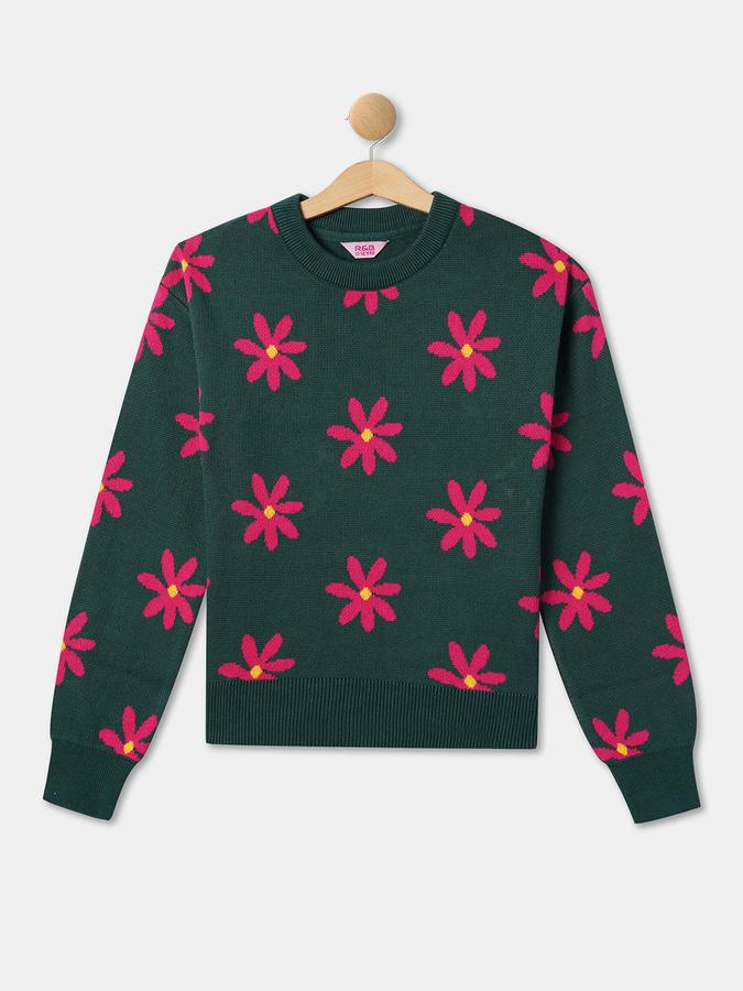 R&B Girls' Teal Printed Sweater
