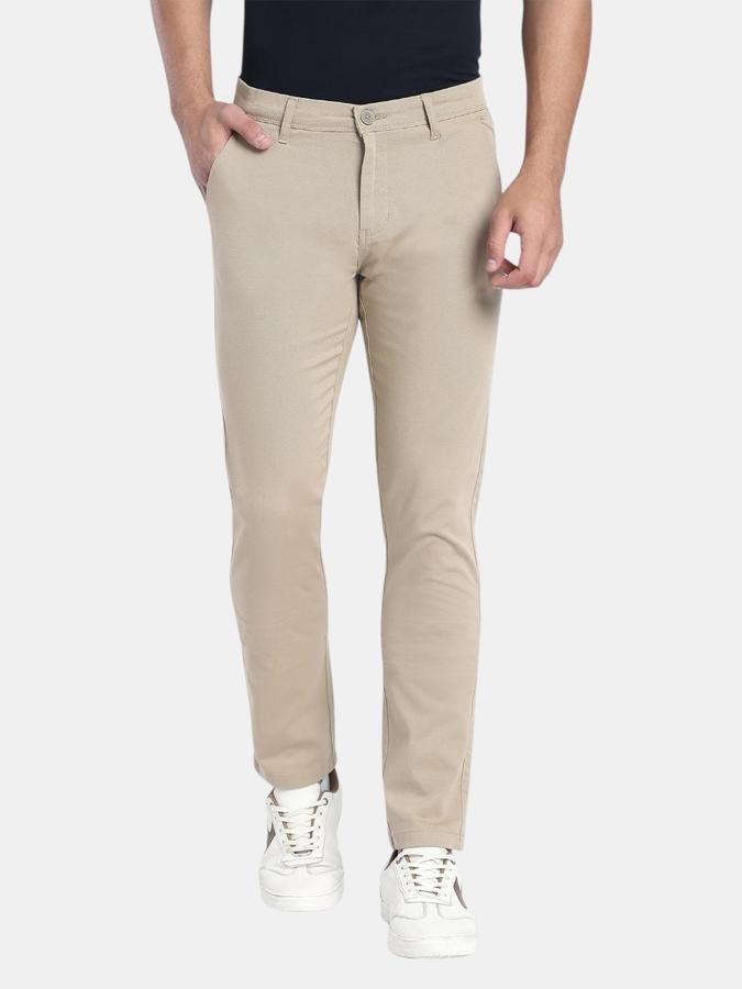 R&B Camel Brown Slim Fit Men Mid Rise Trouser