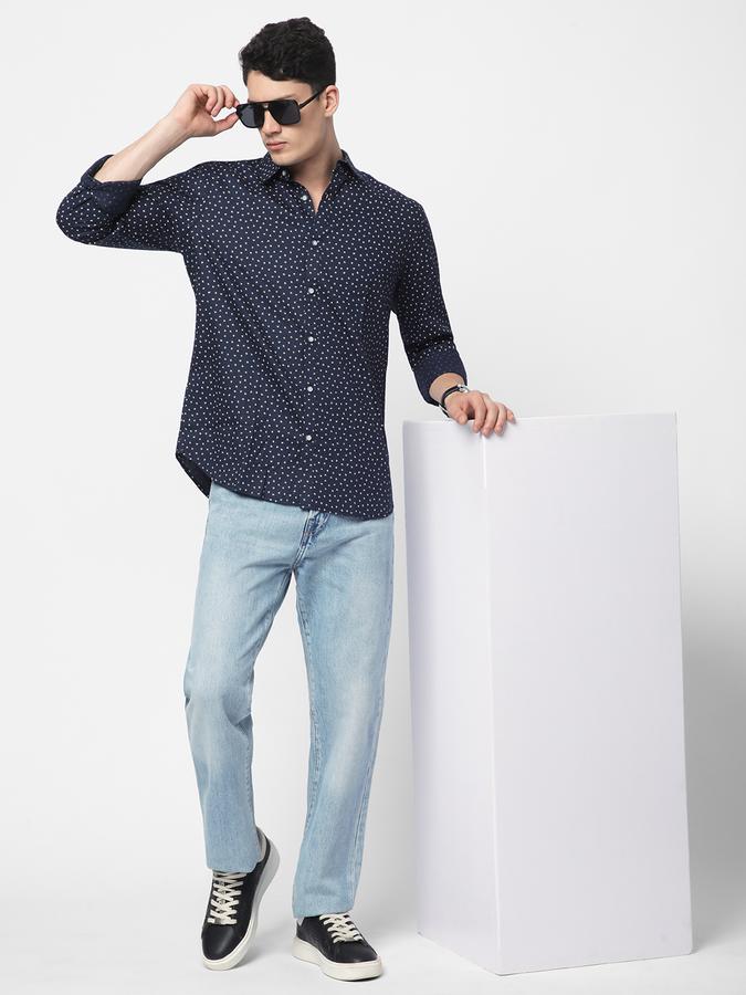 Men Cotton Regular Fit Point Collar Printed Shirt