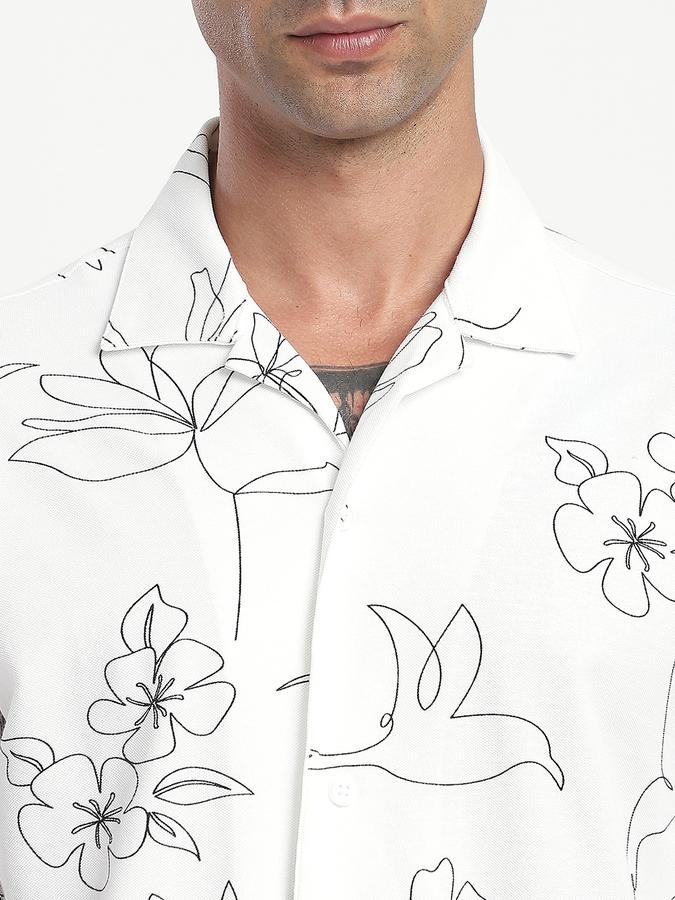 Men Cotton Blend Relaxed Fit Cuban Collar Floral Shirt