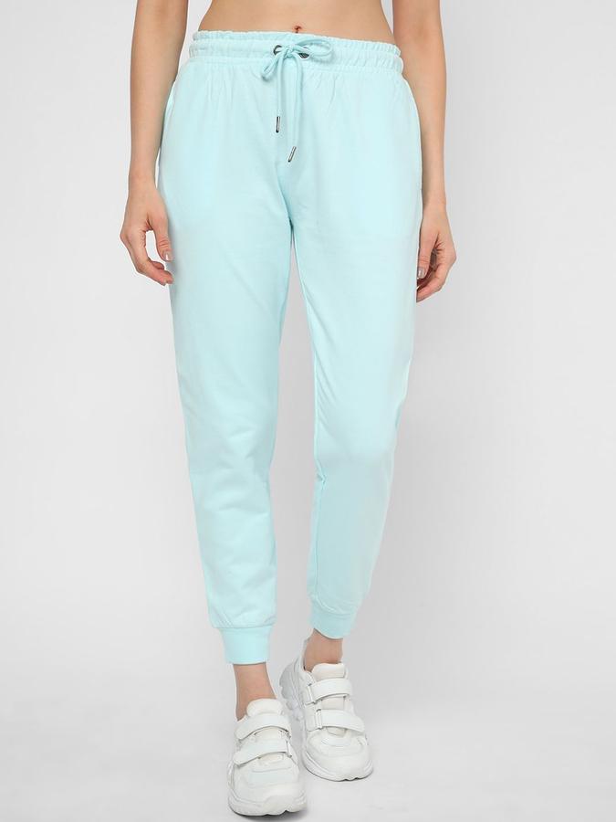 R&B Women Sky Blue Solid Jogger Fit Trousers
