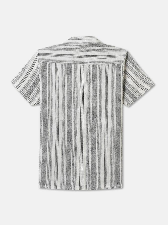 R&B Boys Grey Striped Half Sleeves Cuban Collar Shirt