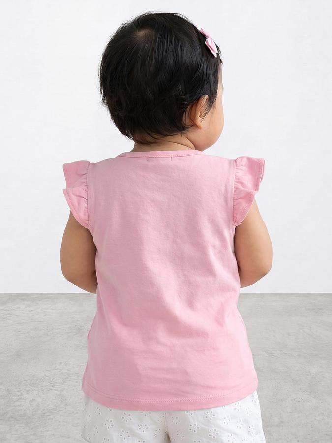 R&B Girls Pink Graphic Print Short Sleeves Round Neck Pure Cotton T-Shirt