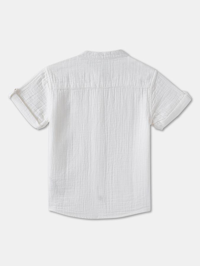 Boys Regular Fit Short Sleeve Mandarin Collar Shirt