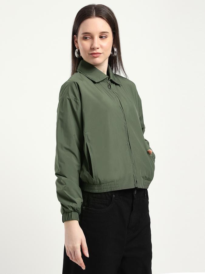 R&B Women Olive Solid Lightweight Jacket
