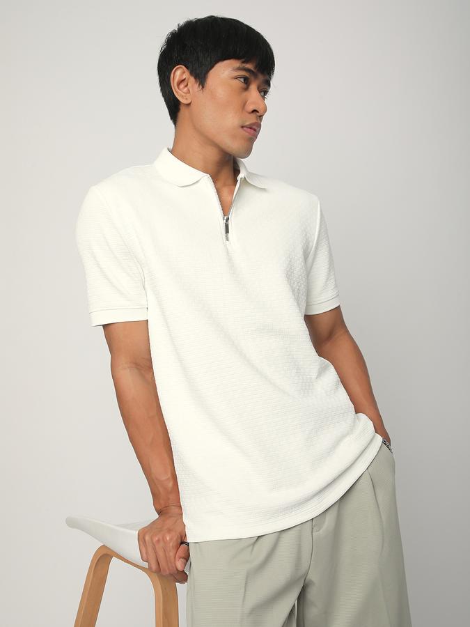 Men Polyester Regular Fit Polo Neck Textured T-shirt