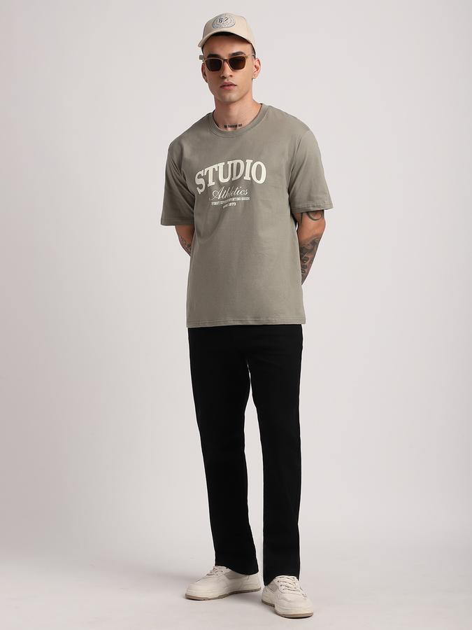 Men Cotton Relaxed Fit Crew Neck Typographic T-shirt