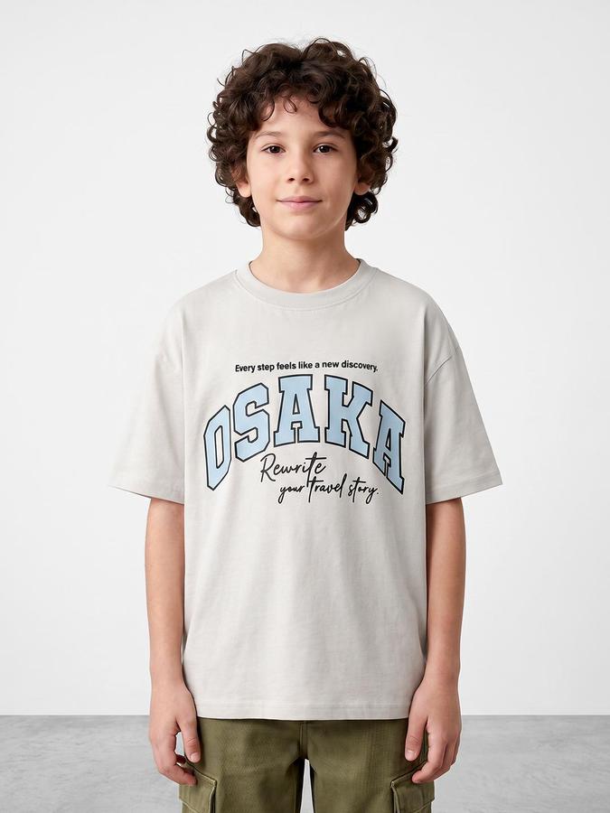 R&B Boys Grey Short sleeve Round Neck Vacay Edit City Graphics Bold Graphic Pure Cotton T-Shirt