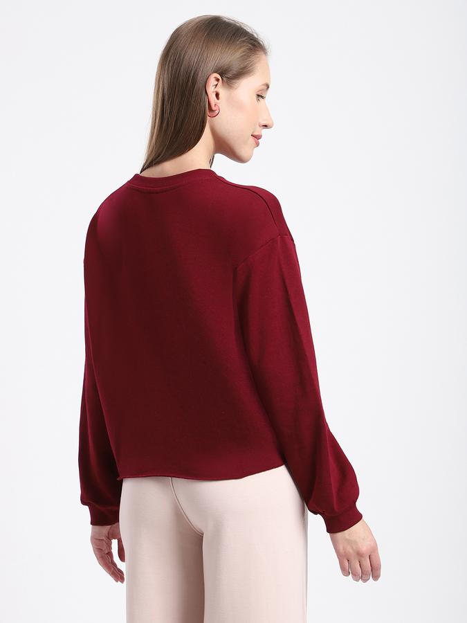 R&B Women Burgundy Typography Print Sweatshirt