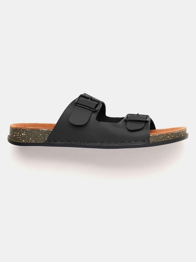 R&B Men Black Solid Buckle Detailing Comfort Flat Sandals