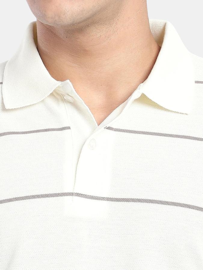 R&B White Striped Men Short Sleeve Polo T-shirt