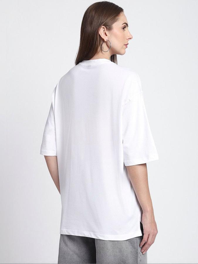 R&B Womens White Typography Printed  Round Neck Short Sleeves T-shirt