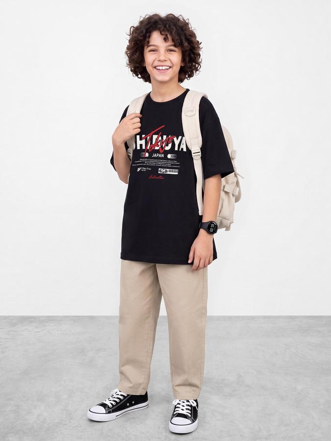 R&B Boys Navy Blue Graphic Print Short Sleeves Round Neck Pure Cotton T-Shirt