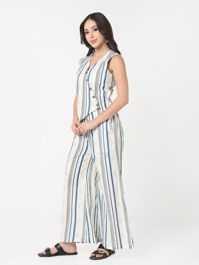 Women's regular fit sleeveless striped assymetrical vest and trouser set  image number 2