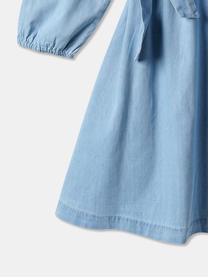 Girls Cotton A-Line Round Neck Solid Dress