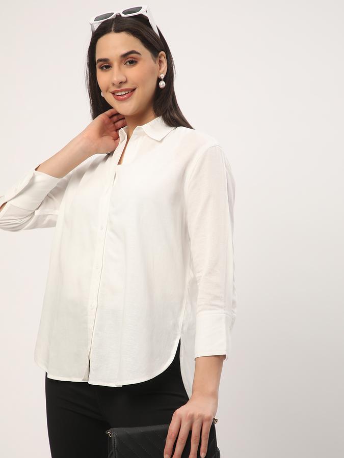 Women Viscose Blend Regular Fit Shirt Collar Solid Top