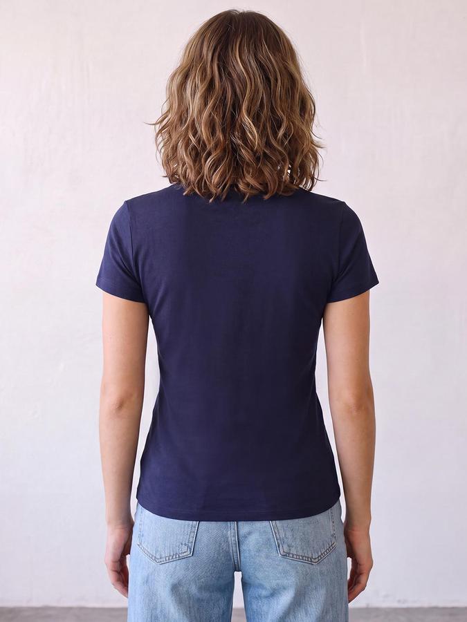 R&B Women Dark Blue Strawberry Graphic Print Round Neck Short Sleeves T-Shirt