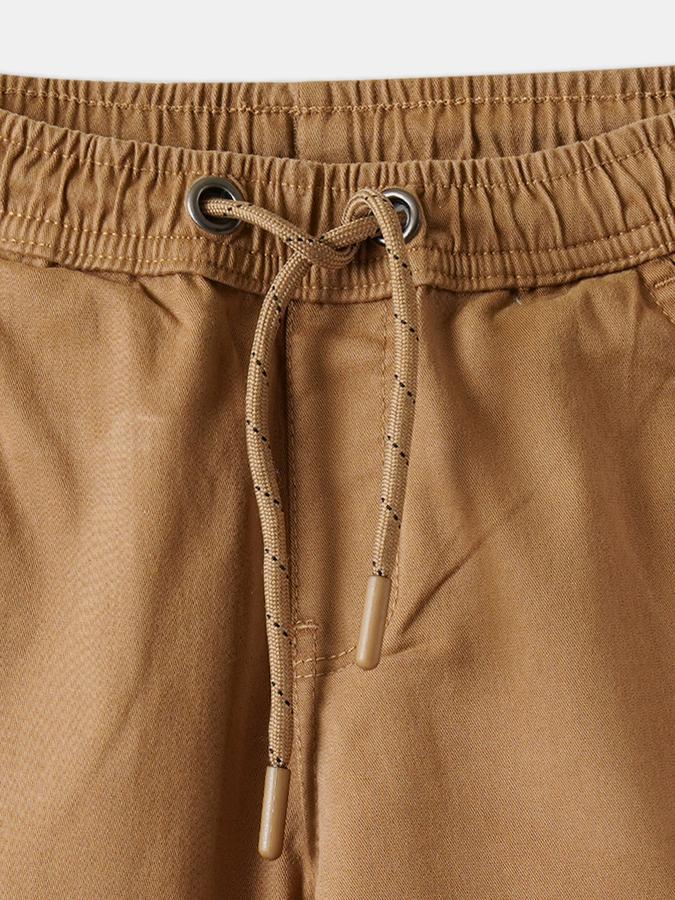 Boys Twill Regular Fit Drawstring Waist Clean Hem Trousers