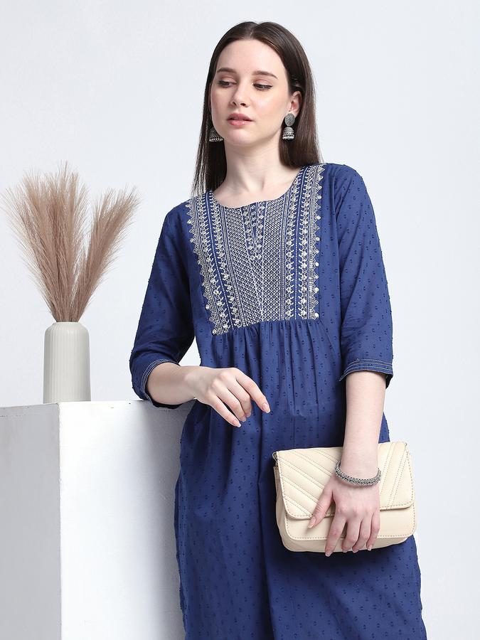R&B Women's Blue Embroidered Kurta
