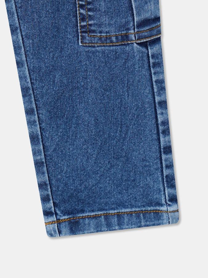 Boys Cotton Blend Straight Fit Button Waist Cargo Jeans