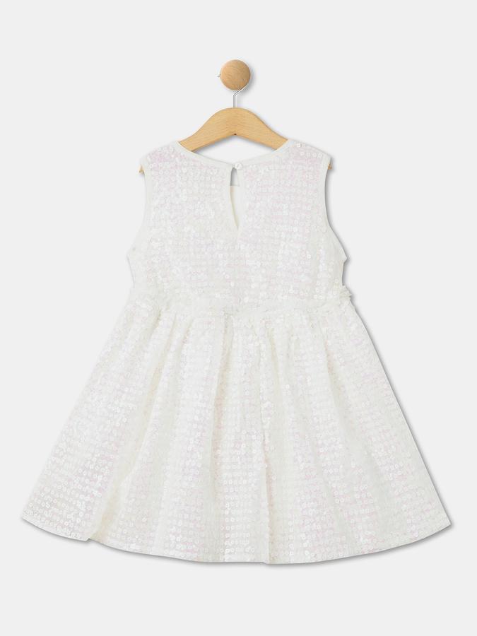 Girls Polyester Fit And Flare Round Neck Sequined Dress