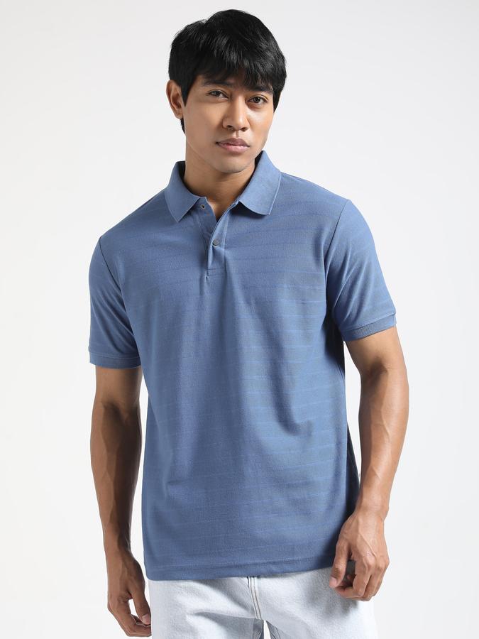Men Cotton Regular Fit Polo Neck Textured T-shirt