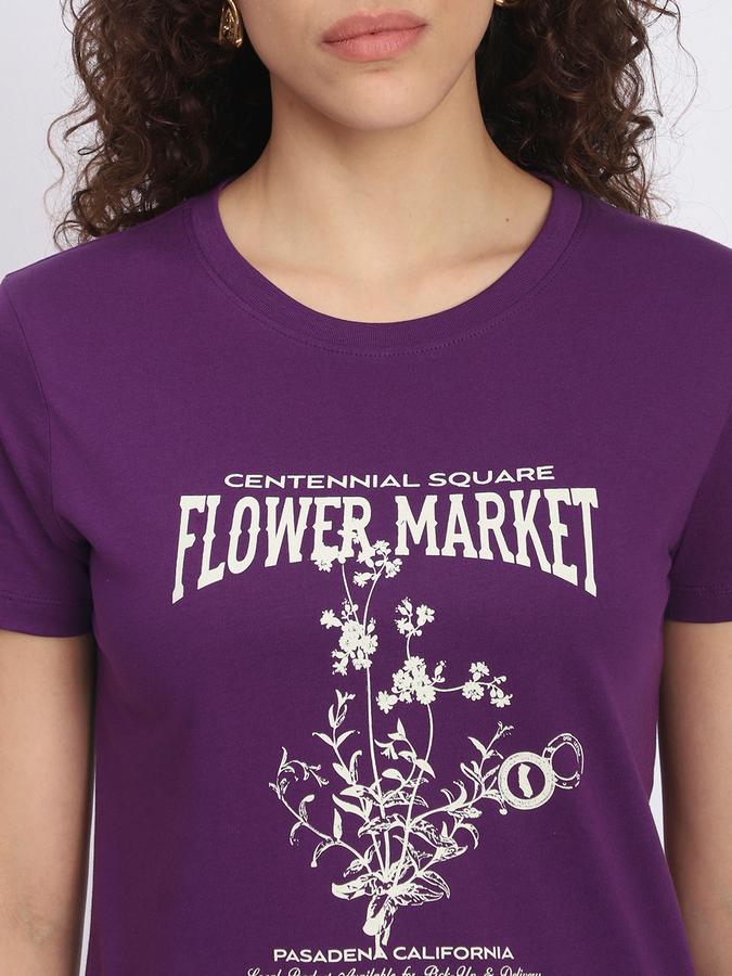 Women Cotton Slim Fit Round Neck Graphic T-shirt