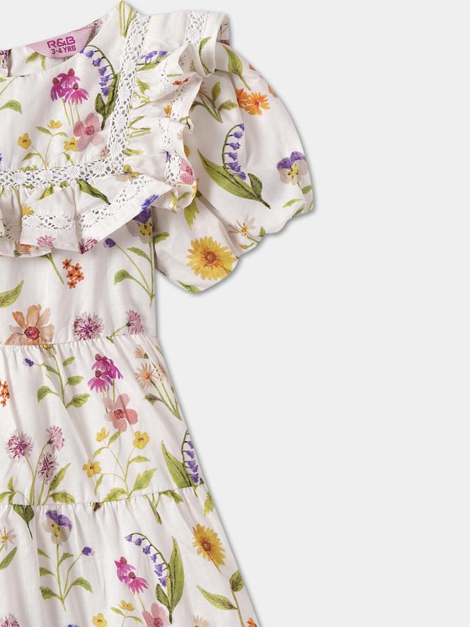 Girls Floral Print Short Sleeve Round Neck Regular Dress