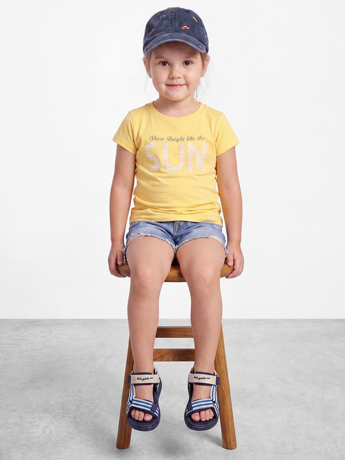 R&B Girls Yellow Typography Printed  Short Sleeves Pure Cotton T-shirt