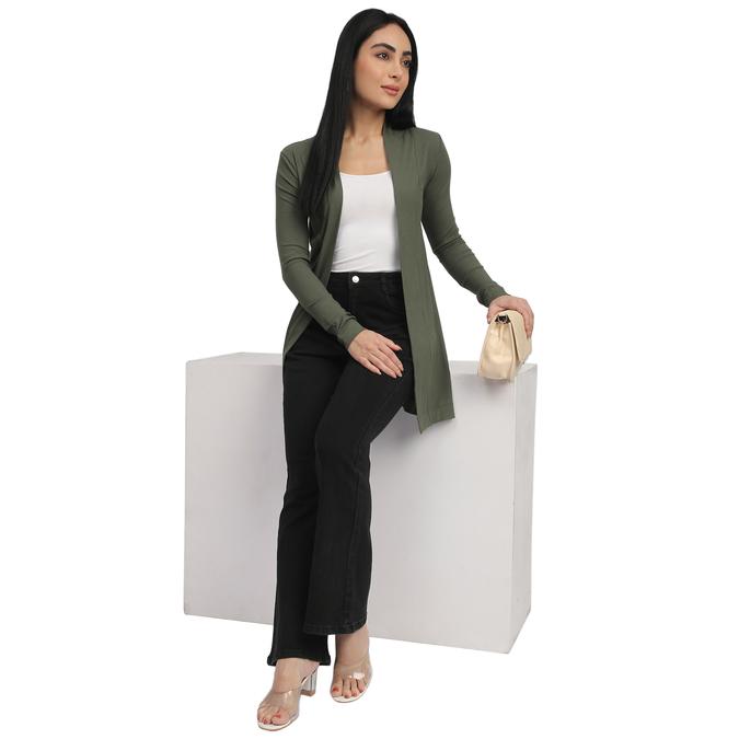 R&B Women Olive Textured Longline Cardigan
