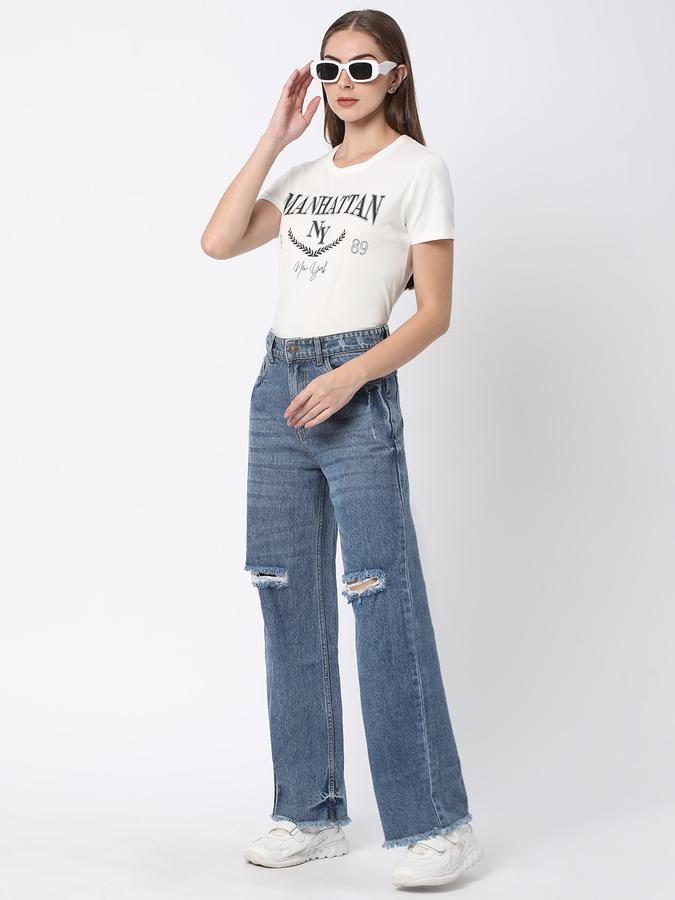 Women Cotton Relaxed Fit Round Neck Graphic T-shirt
