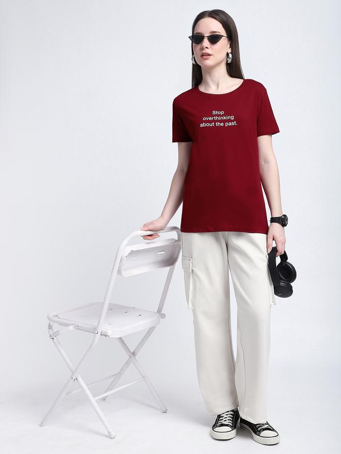 Women Cotton Regular Fit Crew Neck Slogan T-shirt