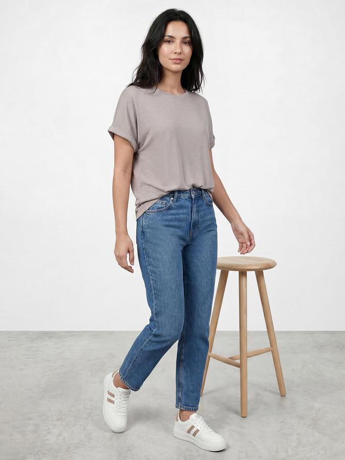 R&B Grey Women Solid Short Sleeves Top