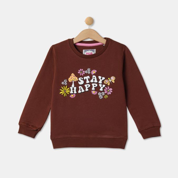 Girls Typographic Print Round-Neck Sweatshirt