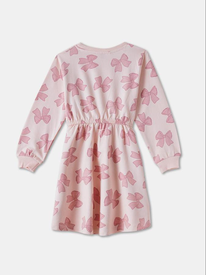 R&B Orange Conversational Printed Girls Long Sleeves Dress