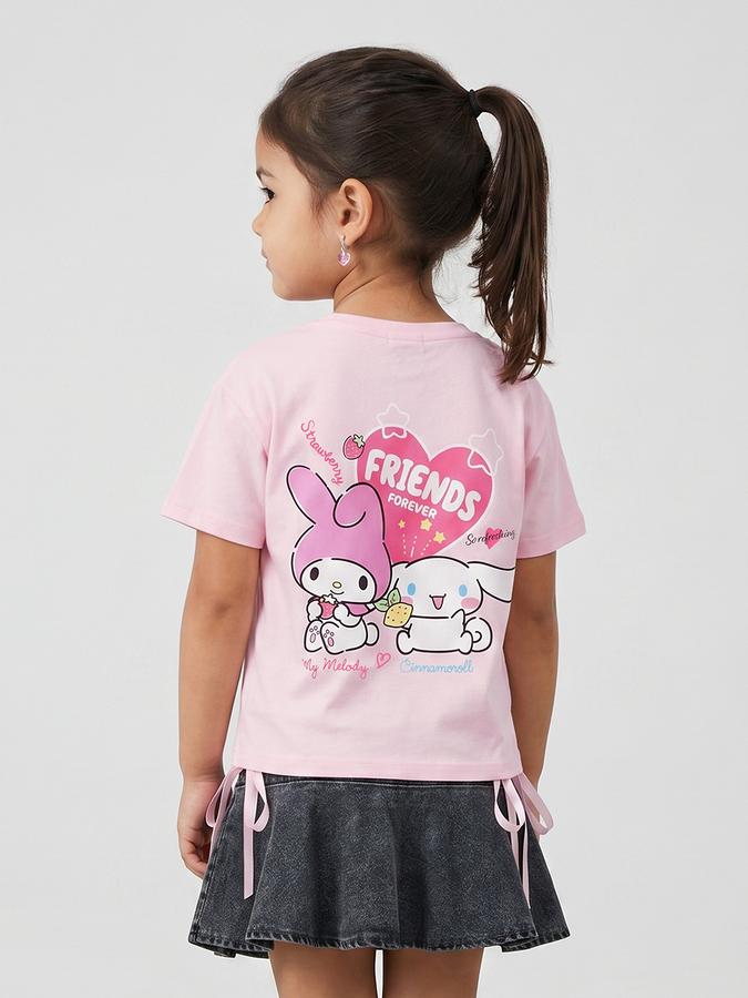 R&B Girls Pink Regular Fit My Melody and Cinnamoroll Printed Short Sleeve T-shirt