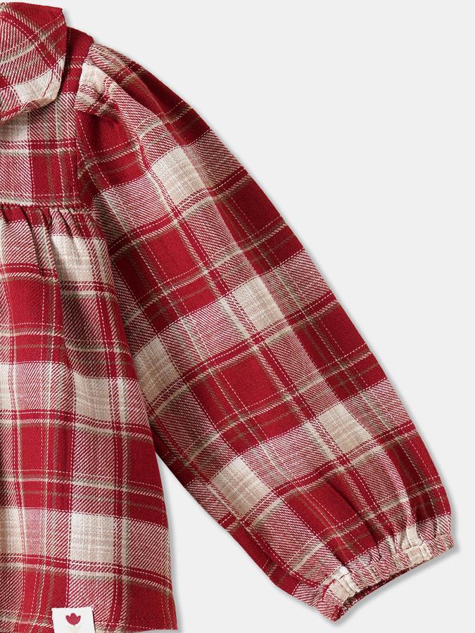 Girls Cotton Regular Fit Ruffled Collar Long Sleeve Plaid Top