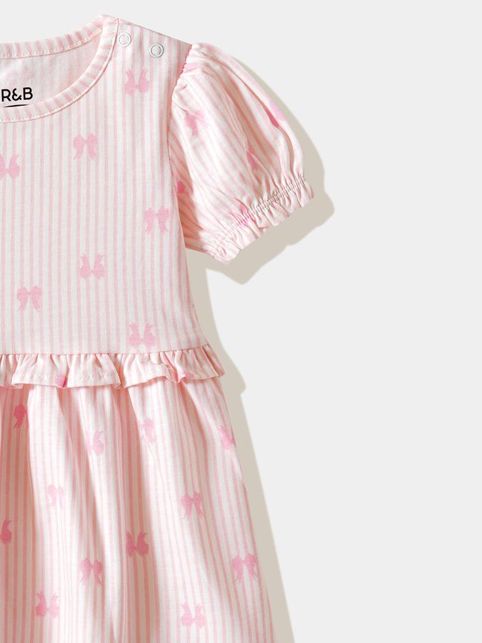 Girls Cotton A-Line Round Neck Ruffled Dress