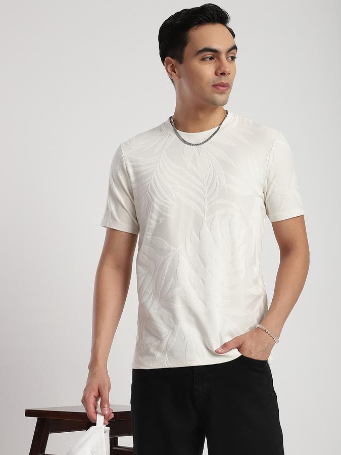 Men Cotton Regular Fit Crew Neck Tropical Print T-shirt