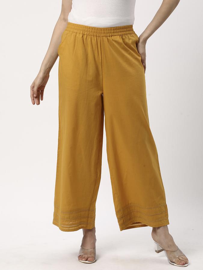 Women Cotton Palazzo Elasticated Waist Solid Trousers